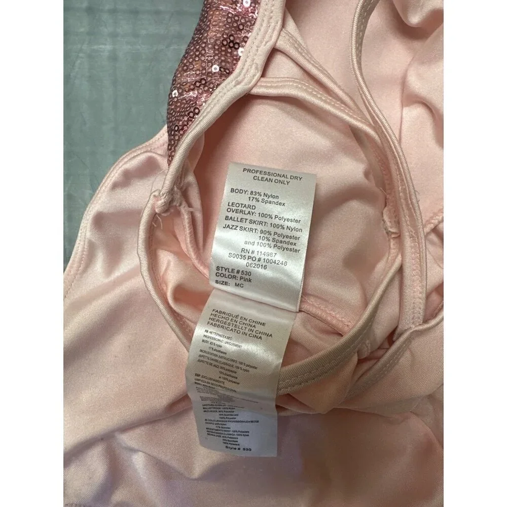 REVOLUTION DANCEWEAR GIRLS MC MEDIUM PINK SEQUIN DANCE COSTUME LEOTARD